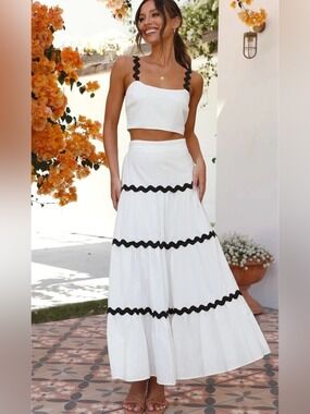 Endless Moon Ric Rac Maxi Skirt Set White and black